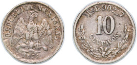 Mexico Federal Republic 1874 Mo B 10 Centavos Silver (.903) Mexico City Mint 2.67g VF KM 403
