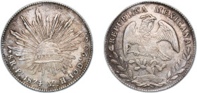Mexico Federal Republic 1874 Pi MH 8 Reales Silver (.903) San Luis Potosi Mint 26.59g XF KM 377