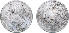 Mexico Federal Republic 1875 Zs JA 8 Reales Silver (.903) Zacatecas Mint 26.74g VF Chopmarked KM 377