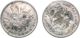 Mexico Federal Republic 1876 Ho AF 8 Reales Silver (.903) Hermosillo Mint 26.8g XF Chopmarked KM 377