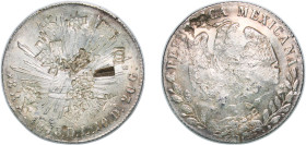 Mexico Federal Republic 1878 A DL 8 Reales Silver (.903) Alamos Mint (513000) 27.16g XF Chopmarked KM 377