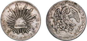 Mexico Federal Republic 1878 Ho JA 8 Reales Silver (.903) Hermosillo Mint (451000) 27.09g VF Chopmarked KM 377