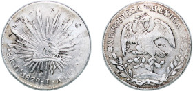 Mexico Federal Republic 1879 Ga JA 8 Reales Silver (.903) Guadalajara Mint 26.77g VF Chopmarked KM 377