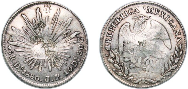 Mexico Federal Republic 1880 Do JP 8 Reales Silver (.903) Durango Mint 26.58g XF...