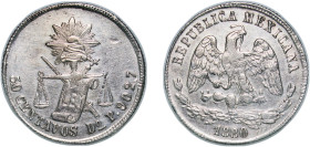 Mexico Federal Republic 1880 Do P 50 Centavos Silver (.903) Durango Mint 13.56g XF KM 407