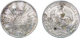 Mexico Federal Republic 1882 Go SB 8 Reales Silver (.903) Guanajuato Mint (2015000) 27.07g VF Chopmarked KM 377
