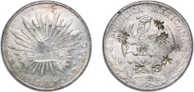 Mexico Federal Republic 1883 Ho FM 8 Reales Silver (.903) Hermosillo Mint 26.49g AU Chopmarked KM 377