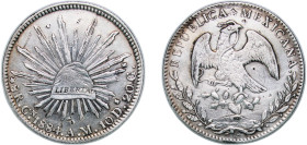 Mexico Federal Republic 1884 CN AM 8 Reales Silver (.903) Culiacán Mint 27g XF Chopmarked KM 377