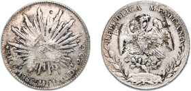 Mexico Federal Republic 1885 Ca MM 8 Reales Silver (.903) Chihuahua Mint (1345000) 26.99g XF Chopmarked KM 377