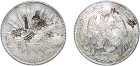 Mexico Federal Republic 1885 Mo MH 8 Reales Silver (.903) Mexico City Mint (3649000) 26.96g XF Chopmarked KM 377