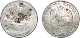 Mexico Federal Republic 1886 A ML 8 Reales Silver (.903) Alamos Mint (857000) 27.07g XF Chopmarked KM 377