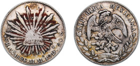 Mexico Federal Republic 1886 Ca MM 8 Reales "Chinese red colored for wedding celebration, “囍”" Silver (.903) Chihuahua Mint (2483000) 26.91g VF Chopma...