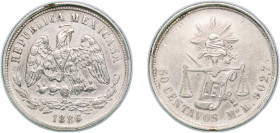 Mexico Federal Republic 1886 Mo M 50 Centavos Silver (.903) Mexico City Mint (66000) 13.5g AU KM 407