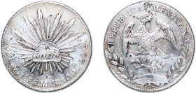 Mexico Federal Republic 1886 Mo MH 8 Reales Silver (.903) Mexico City Mint (7558000) 26.95g XF Chopmarked KM 377