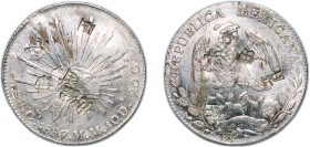 Mexico Federal Republic 1887 Ca MM 8 Reales Silver (.903) Chihuahua Mint (2625000) 27.09g AU Chopmarked KM 377