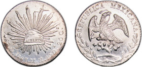 Mexico Federal Republic 1887 Mo MH 8 Reales Silver (.903) Mexico City Mint (7681000) 27.13g UNC KM 377