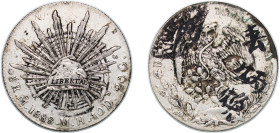 Mexico Federal Republic 1888 Mo MH 8 Reales Silver (.903) Mexico City Mint (7179000) 27.09g VF Chinese Ink Chopmarked KM 377