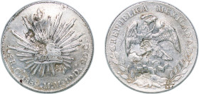 Mexico Federal Republic 1889 Ca MM 8 Reales Silver (.903) Chihuahua Mint (2681000) 26.84g AU Chopmarked KM 377