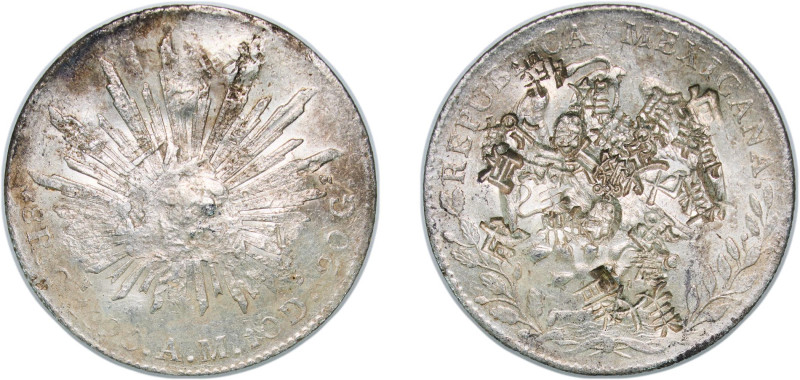 Mexico Federal Republic 1890 CN AM 8 Reales Silver (.903) Culiacán Mint (874000)...