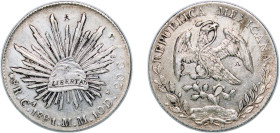 Mexico Federal Republic 1891 Ca MM 8 Reales Silver (.903) Chihuahua Mint (2268000) 26.91g XF Chopmarked KM 377