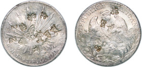 Mexico Federal Republic 1891 Ho FG 8 Reales Silver (.903) Hermosillo Mint (738000) 27.22g VF Chopmarked KM 377