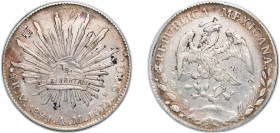 Mexico Federal Republic 1891 Mo AM 8 Reales Silver (.903) Mexico City Mint (8076000) 26.9g VF Chopmarked KM 377