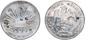 Mexico Federal Republic 1892 Ca MM 8 Reales Silver (.903) Chihuahua Mint (2527000) 24.92g VF Chopmarked KM 377