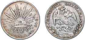 Mexico Federal Republic 1894 CN AM 8 Reales Silver (.903) Culiacán Mint (2118000) 26.94g VF Chopmarked KM 377