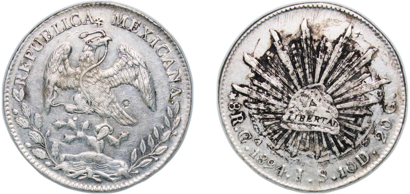 Mexico Federal Republic 1894 Ga JS 8 Reales Silver (.903) Guadalajara Mint (2045...
