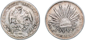 Mexico Federal Republic 1895 Ga JS 8 Reales Silver (.903) Guadalajara Mint (1146000) 26.93g AU Chopmarked KM 377