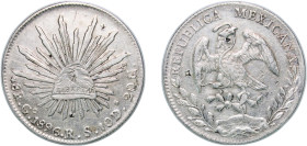 Mexico Federal Republic 1896 Go RS 8 Reales Silver (.903) Guanajuato Mint 26.87g XF Chopmarked KM 377