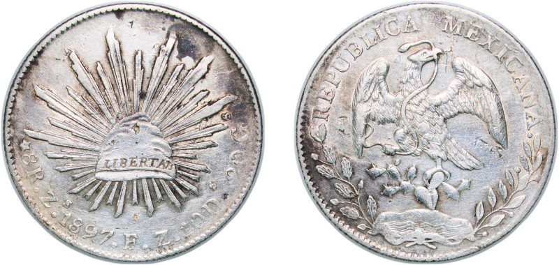 Mexico Federal Republic 1897 Zs FZ 8 Reales Silver (.903) Zacatecas Mint (487700...