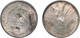 Mexico Federal Republic 1898 Cn AM 1 Peso Silver (.9027) Culiacán Mint (1720000) 27.15g AU Chopmarked KM 409
