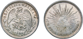 Mexico Federal Republic 1898 Mo AM 1 Peso Silver (.9027) Mexico City Mint (10156000) 27.08g UNC KM 409