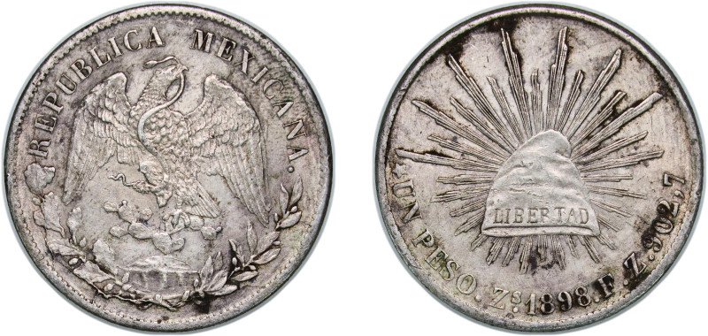 Mexico Federal Republic 1898 Zs FZ 1 Peso Silver (.9027) Zacatecas Mint (5714000...