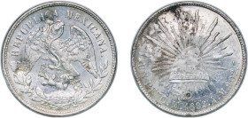 Mexico Federal Republic 1899 Mo AM 1 Peso Silver (.9027) Mexico City Mint (7930000) 26.94g AU Chopmarked KM 409