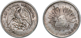 Mexico Federal Republic 1899 Zs FZ 1 Peso "大" Silver (.9027) Zacatecas Mint (5618000) 26.96g VF Chopmarked KM 409