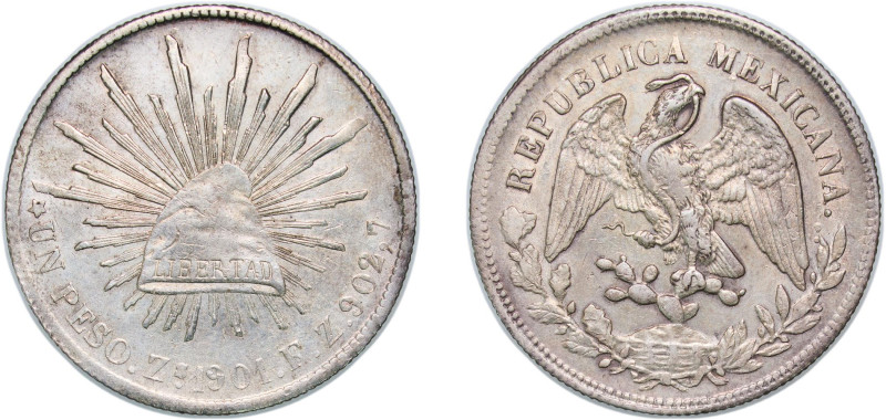 Mexico Federal Republic 1901 Zs FZ 1 Peso Silver (.9027) Zacatecas Mint 27.02g X...