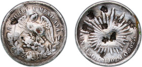 Mexico Federal Republic 1902 Cn JQ 1 Peso Silver (.9027) Culiacán Mint (1194000) 24.62g VF Chopmarked KM 409