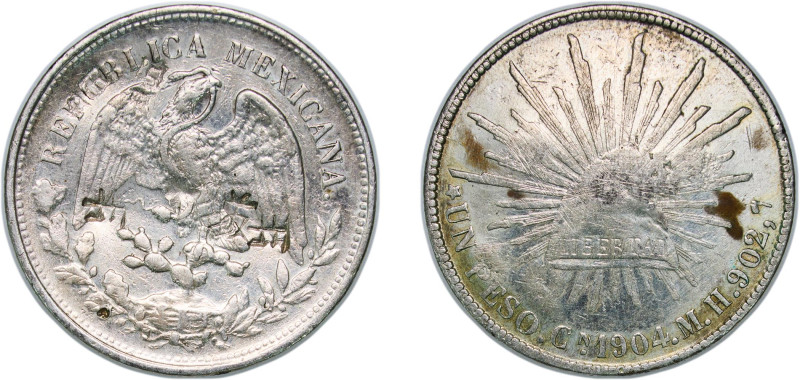 Mexico Federal Republic 1904 Cn MH 1 Peso Silver (.9027) Culiacán Mint (1554000)...