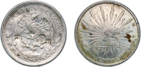 Mexico Federal Republic 1904 Cn MH 1 Peso Silver (.9027) Culiacán Mint (1554000) 27.03g VF Chopmarked KM 409
