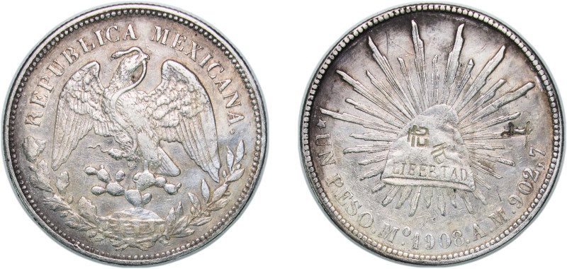 Mexico Federal Republic 1908 Mo AM 1 Peso Silver (.9027) Mexico City Mint (75750...