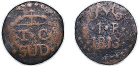 Mexico State of Oaxaca 1813 1 Real (Insurgent Coinage) Copper 2.35g VF KM 222