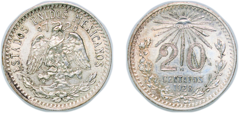 Mexico United Mexican States 1928 M 20 Centavos Silver (.720) Mexico City Mint (...