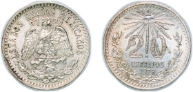 Mexico United Mexican States 1928 M 20 Centavos Silver (.720) Mexico City Mint (3630000) 3.32g UNC KM 438