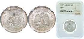 Mexico United Mexican States 1945 M 50 Centavos Silver (.720) Mexico City Mint (56766000) 8.33g NGC MS 64 KM 447