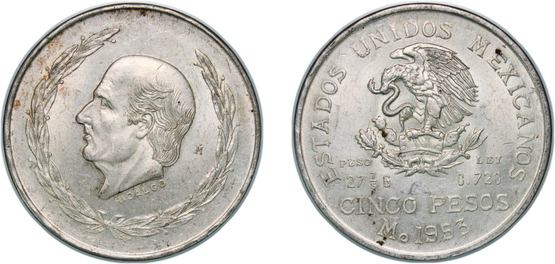 Mexico United Mexican States 1953 Mo 5 Pesos Silver (.720) Mexico City Mint (203...