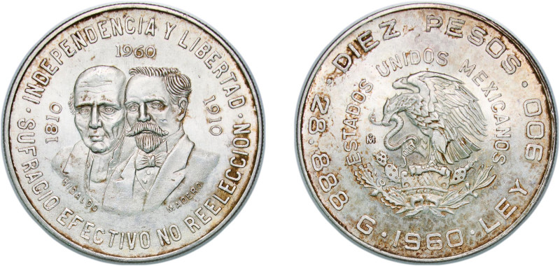 Mexico United Mexican States 1960 Mo 10 Pesos (War of Independence) Silver (.900...
