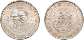 Mexico United Mexican States 1960 Mo 10 Pesos (War of Independence) Silver (.900) Mexico City Mint (1000000) 29.04g AU Rim Damage KM 476