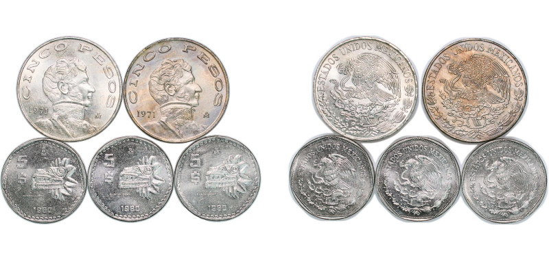 Mexico United Mexican States 1971 - 1980 5 Pesos (5 Lots) Copper-nickel Mexico C...